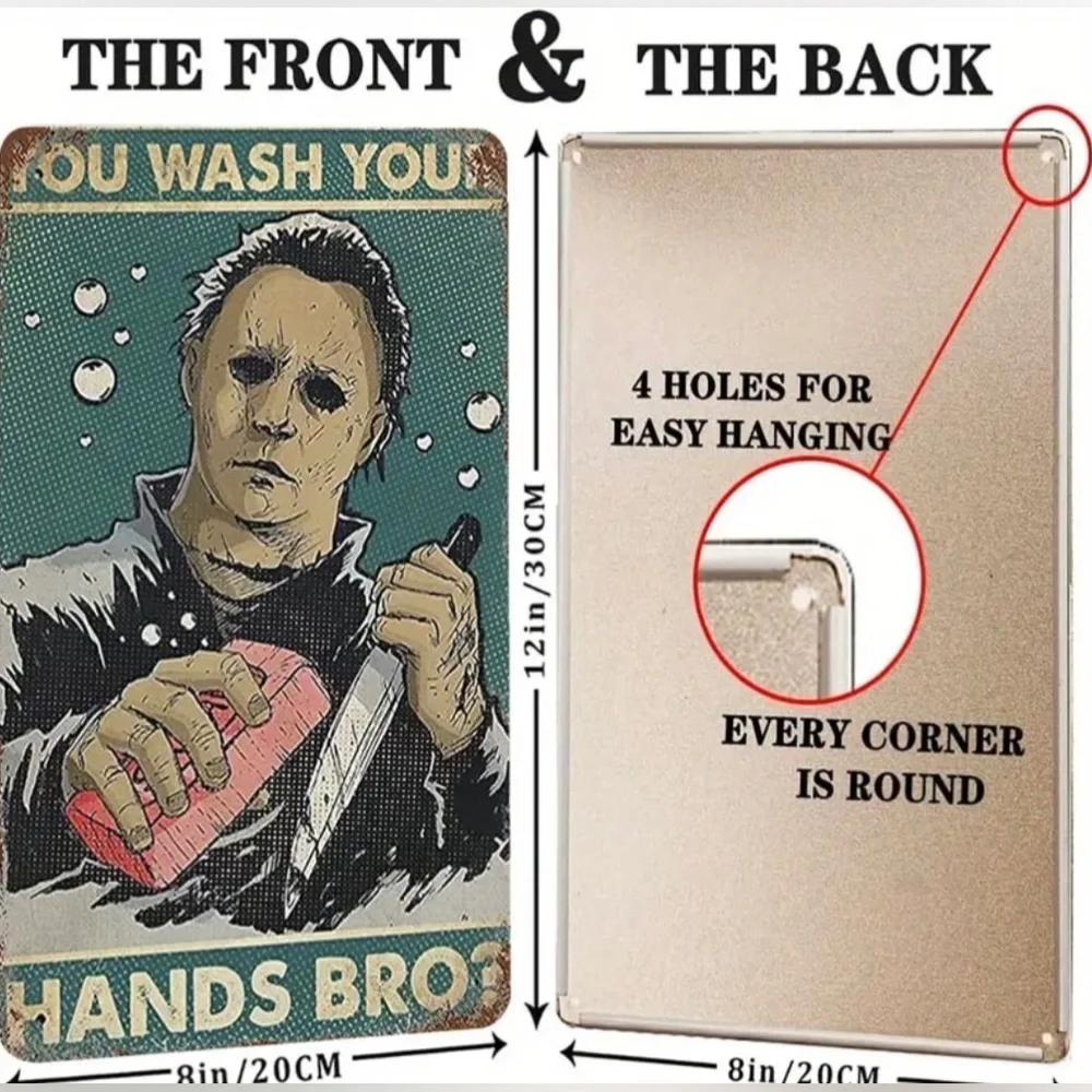 Halloween Horror Michael Myers Metal Tin Wash Your Hands Bro Bathroom Sign